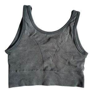 Morera Green Ribbed Seamless Sports Bra with Racerback Design